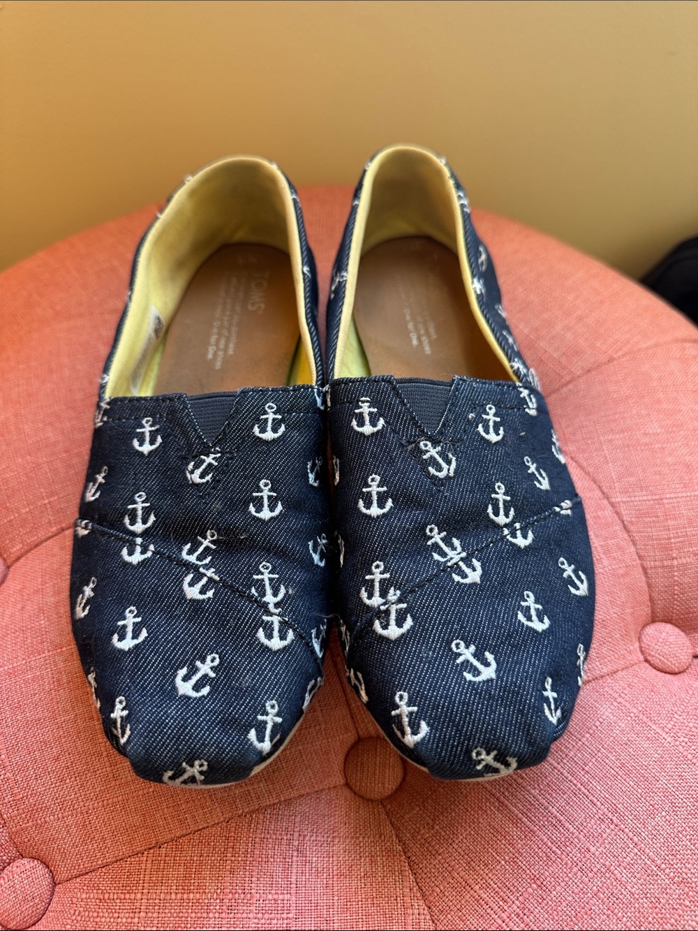 Toms Navy Canvas Slip-Ons with White Anchor Print